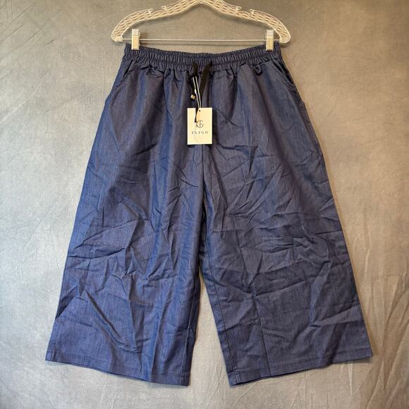 FlyGo Cropped Lightweight Jeans Flare Stretchy Waist Short Pants Peddle Pushers - Picture 1 of 10